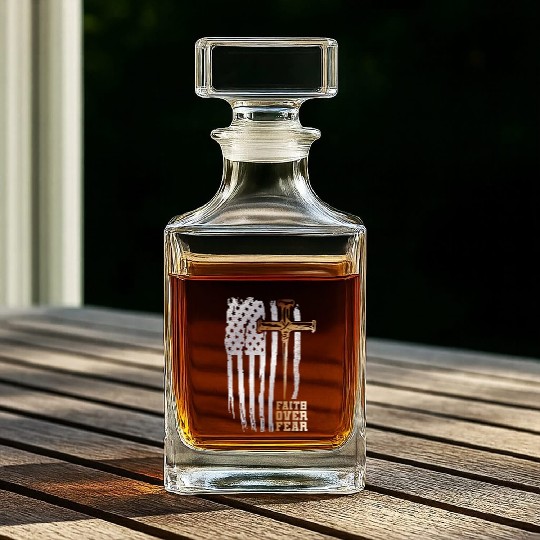 Faith Over Fear Christian American Flag Whiskey Decanters