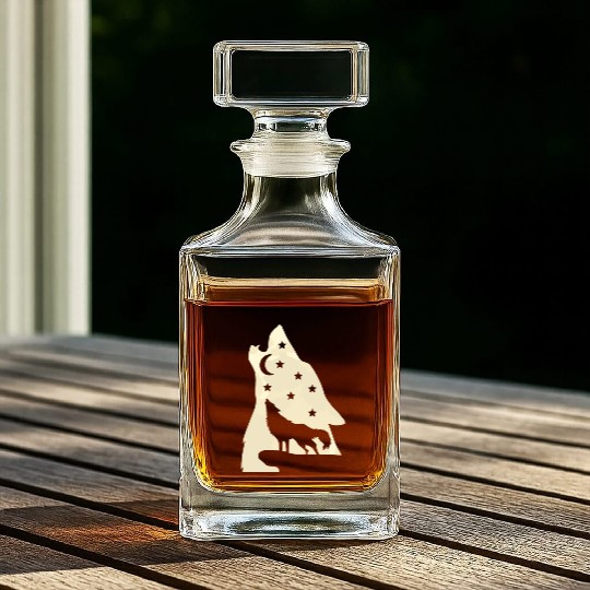 Wolf silhouette howling wolf moonlight Whiskey Decanters