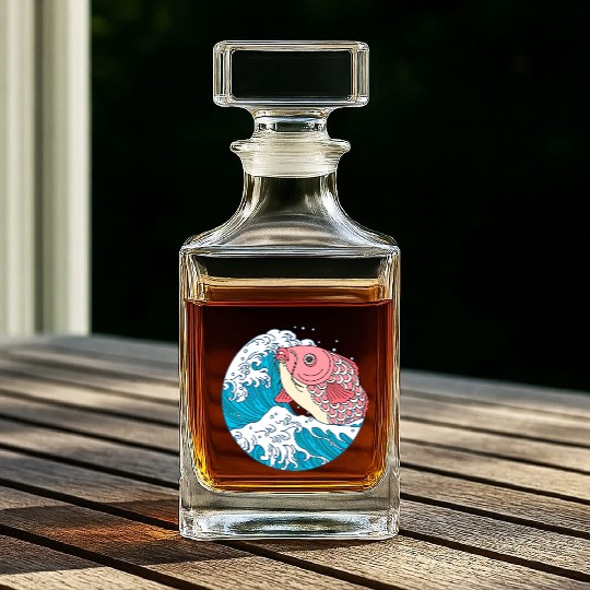 Japanese Koi Fish Great Kanagawa Wave Whiskey Decanters