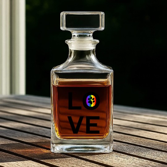 Cat Paw Love LGBT Pride Rainbow Flag Whiskey Decanters