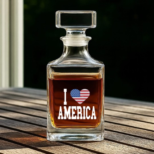 US Flag Proud American I Heart America, I Love Whiskey Decanters