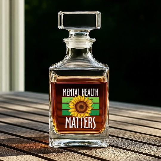 Mental Health Matters Green Sunflower Whiskey Decanters
