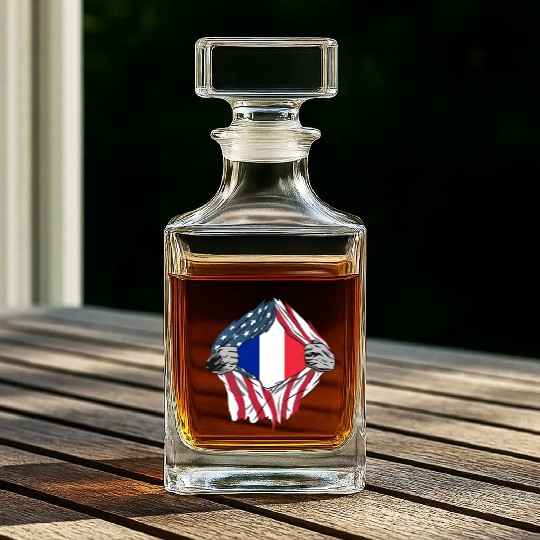 USA France friendship flags design Whiskey Decanters