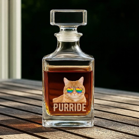 Funny Cat LGBT Gay Pride Rainbow Flag Whiskey Decanters