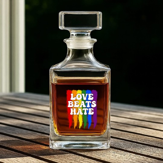 LGBTQIA+ Rainbow Pride Flag Love Beats Hate Whiskey Decanters