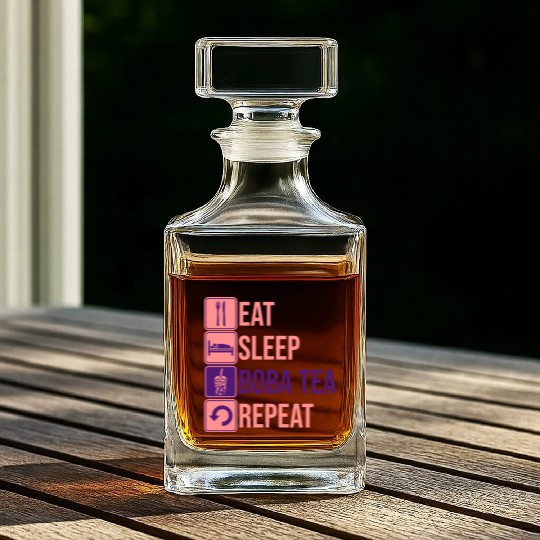 Eat Sleep Boba Tea Whiskey Decanters