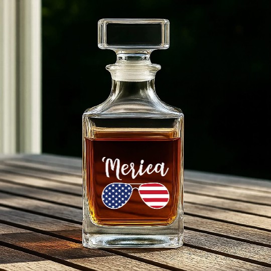 Merica Red Whie And Blue Stars Stripes Sunglasses Whiskey Decanters