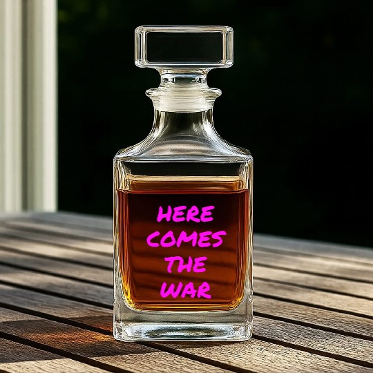 Here Comes The War (in neon pink letters) Whiskey Decanters