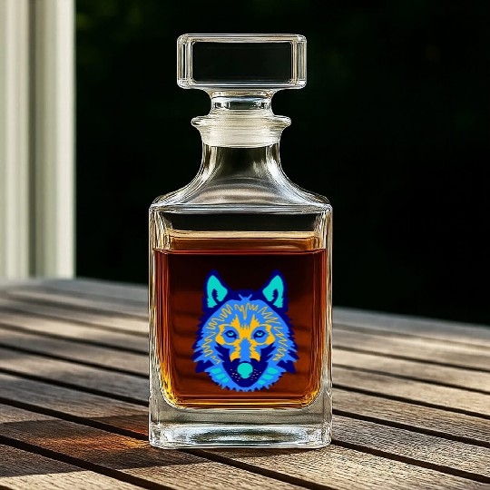 blue wolf face Whiskey Decanters
