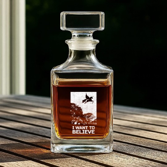 Unicorn "I Want To Believe" UAP Outfit Alien Ufo Whiskey Decanters