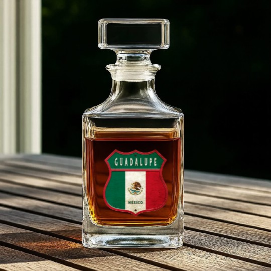 Guadalupe Mexico crest design Whiskey Decanters