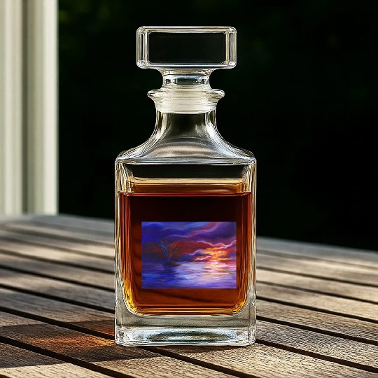 Colorful Sunset Landscape Painting Whiskey Decanters