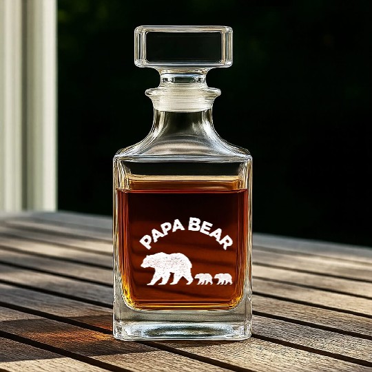 Vintage Papa Bear with Two Cubs Daddy Bear Twin Whiskey Decanters