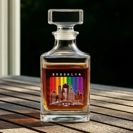 Brooklyn New York Skyline Rainbow Flag Whiskey Decanters