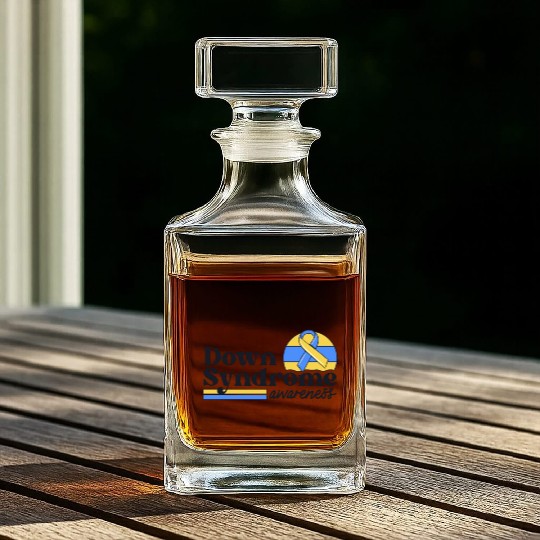 Down Syndrome Awareness Retro Sunset Yellow Blue Whiskey Decanters