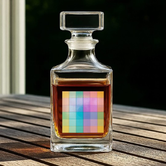 Rainbow Shimmer Multi Squares Pattern Whiskey Decanters