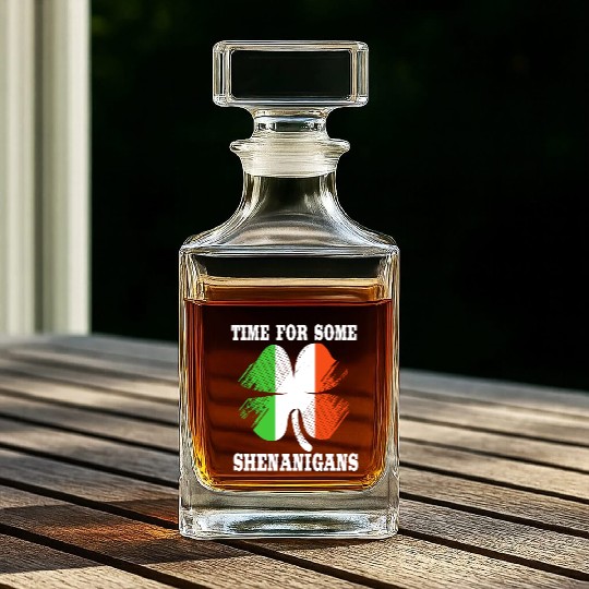 Irish Flag Clover Time For Some Shenanigans Whiskey Decanters
