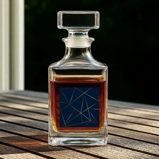 Luxury Gold Navy Blue Geometric Polygon Whiskey Decanters