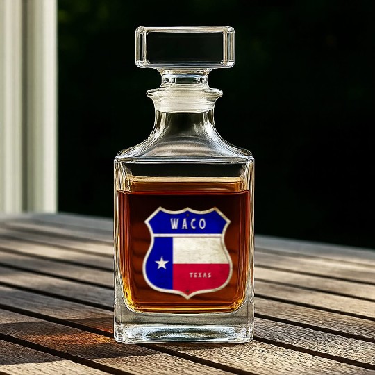 Waco Texas crest flags design Whiskey Decanters