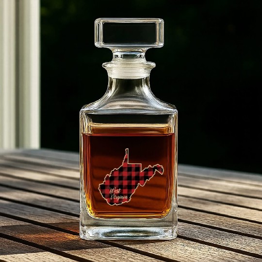 West Virginia Buffalo Plaid Silhouette Home State Whiskey Decanters