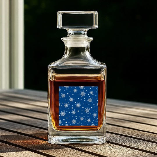 Modern Navy Blue Snowflakes Pattern Whiskey Decanters