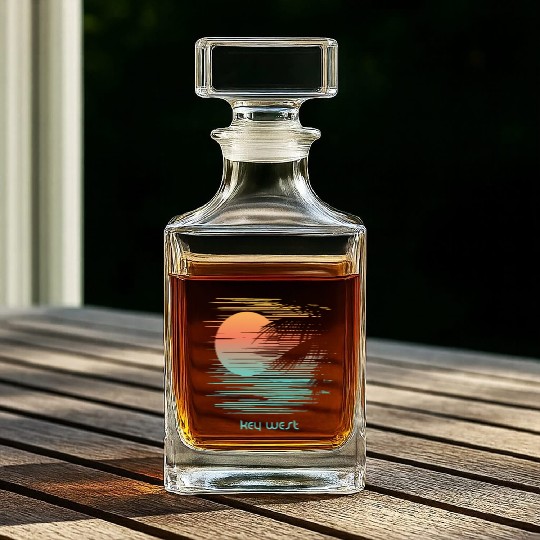 Artistic Key West Florida Palm Tree Vacation Whiskey Decanters