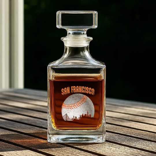 San Francisco Vintage Skyline Baseball For Gameday Whiskey Decanters