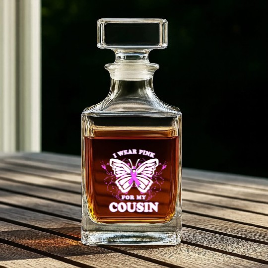 Breast Cancer Awareness Wear Pink Ribbon Cousin Whiskey Decanters