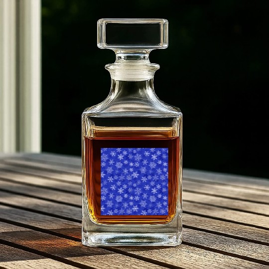 Pretty Navy Blue Snowflakes Pattern Whiskey Decanters