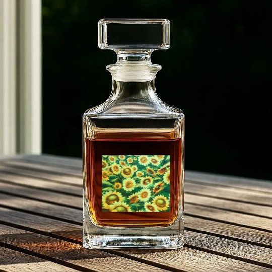 Bright Sun Flower Field Whiskey Decanters