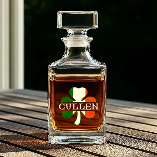 Cullen Irish Surname Ireland Flag Shamrock Whiskey Decanters