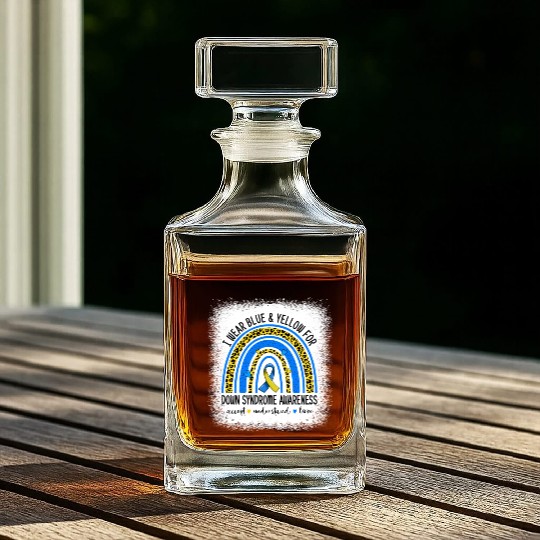 I Wear Blue Yellow For Down Syndrome Awareness Whiskey Decanters
