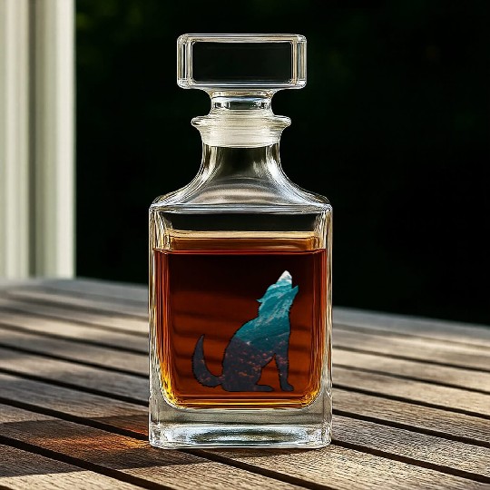 The Wilderness calls Wolf Forest Mountains Nature Whiskey Decanters