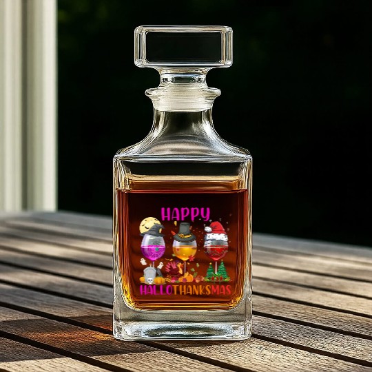 Happy Hallothanksmas Wine Lover Halloween Thankful Whiskey Decanters