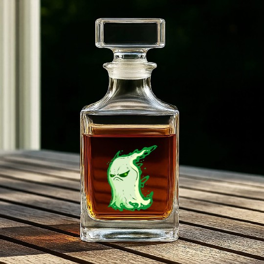 Grumpy Green Spirit Ghost On Halloween Whiskey Decanters