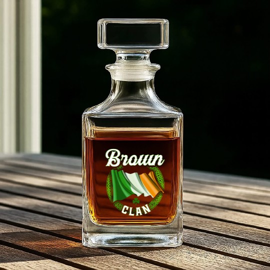 Brown Surname Irish Last Name Ireland Flag Whiskey Decanters