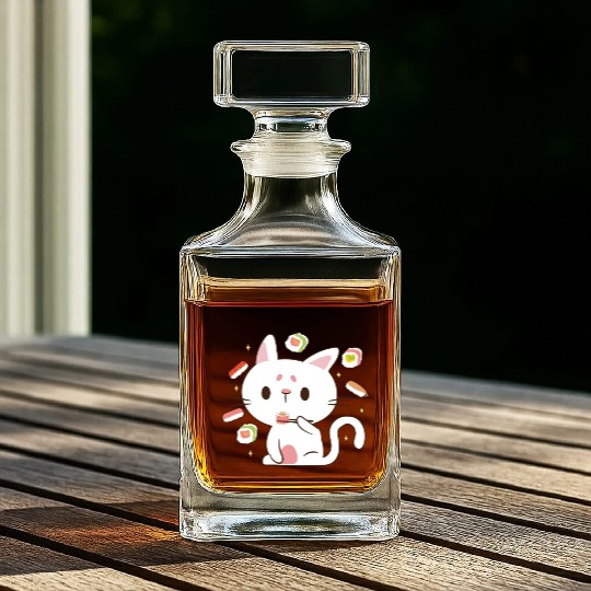 Kawaii Cat Eating Sushi Japanese Raw Food Whiskey Decanters
