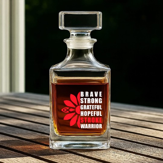 Stroke Awareness Brave Strong Grateful Stroke Whiskey Decanters