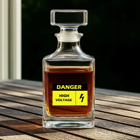 Danger Electrical Hazard Yellow warning Label Whiskey Decanters