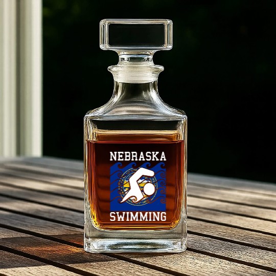 Nebraska Flag Swimming Team Swim Swimmer US State Whiskey Decanters