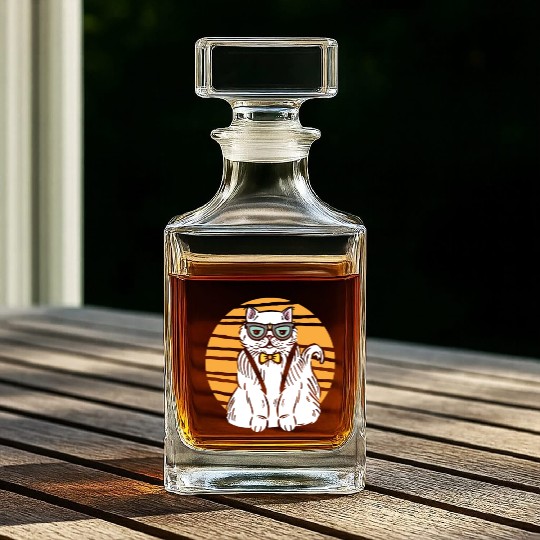 Stylish Nerd Persian Cat Beanie Glasses Tattoo Whiskey Decanters