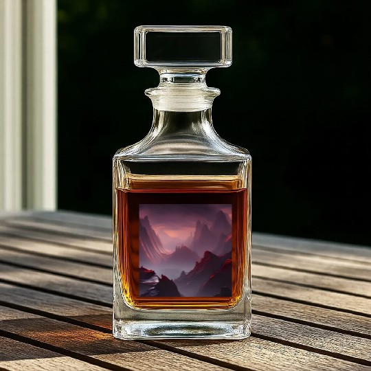 Lonely Red Mountains on an Alien Planet Abstract Whiskey Decanters