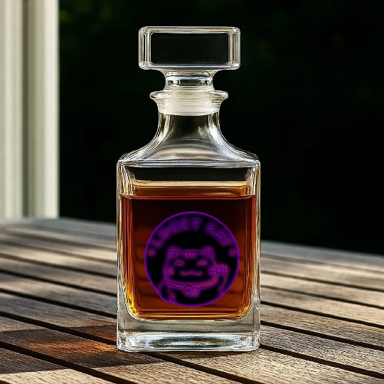 Purple neon lucky cat Whiskey Decanters