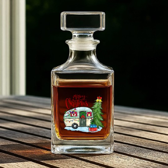 Merry Christmas Happy Camper Funny Camping Life Whiskey Decanters
