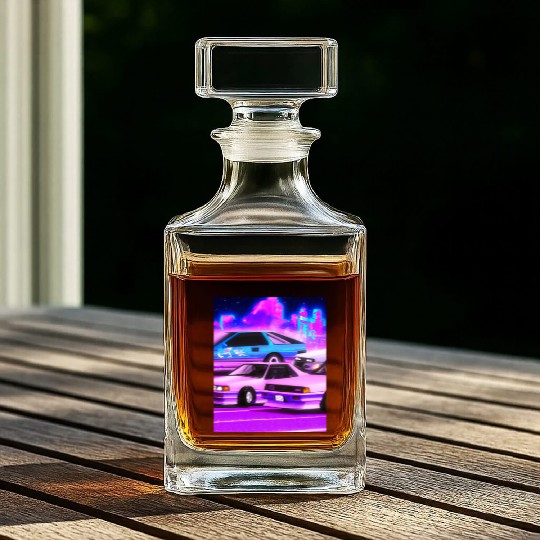 Vaporwave Car Synthwave City Whiskey Decanters