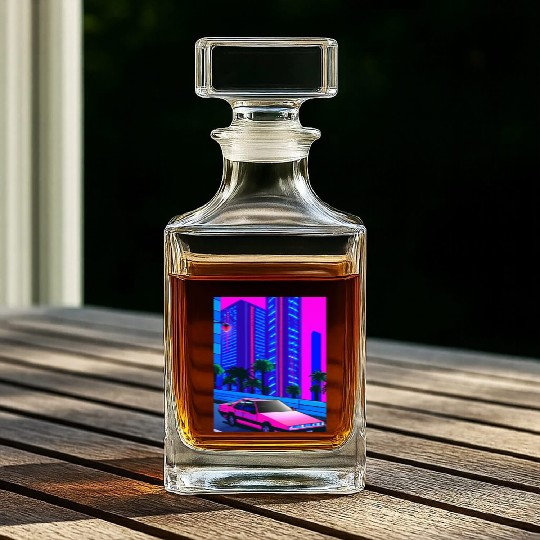 Vaporwave Car Synthwave City Whiskey Decanters