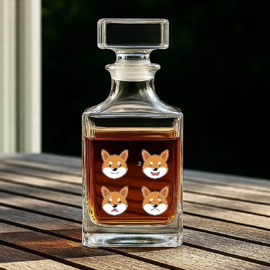 Funny Shiba Inu Dog Cartoon Faces Whiskey Decanters