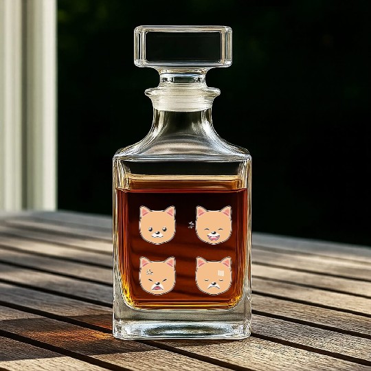Funny Pomeranian Dog Cartoon Faces Whiskey Decanters