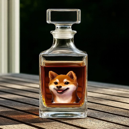 smiling little shiba inu puppy Sticker Whiskey Decanters