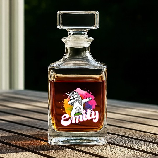 EMILY - Beautiful name with dabbing unicorn Whiskey Decanters